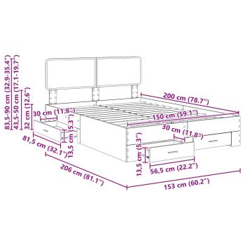 Bettrahmen mit Kopfteil Weiß 150 x 200 cm Holzwerkstoff