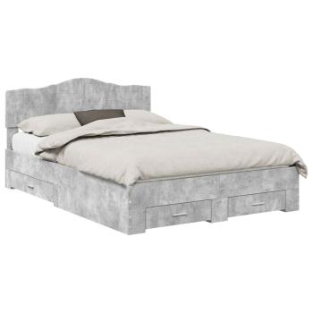 Bettrahmen mit Schubladen Beton Grau 140 x 190 cm Holzwerkstoff