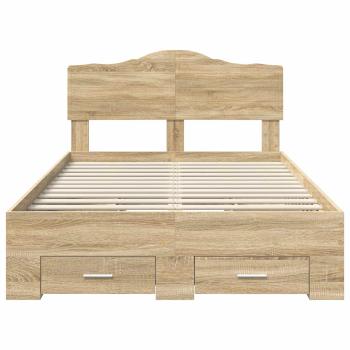 ARDEBO.de - Bettrahmen mit Kopfteil Sonoma-Eiche 135 x 190 cm Holzwerkstoff