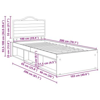 Bettrahmen Beton Grau 100 x 200 cm Massives Kiefernholz