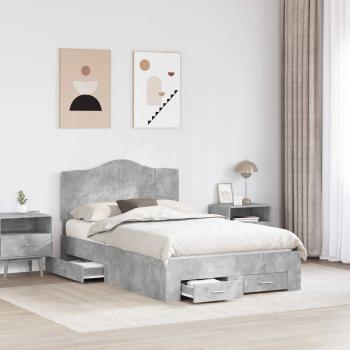 ARDEBO.de - Bettrahmen mit Kopfteil Beton Grau 135 x 190 cm Holzwerkstoff
