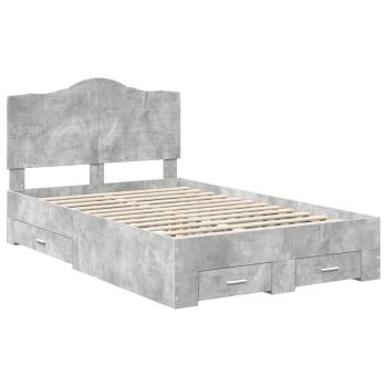 Bettrahmen mit Schubladen Beton Grau 135 x 190 cm Holzwerkstoff
