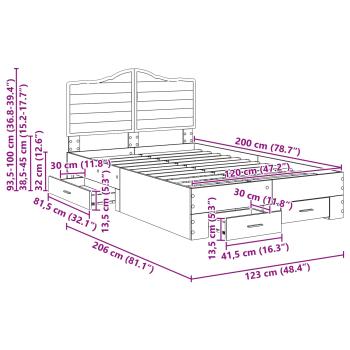 Bettrahmen Geräucherte Eiche 120 x 200 cm Holzwerkstoff