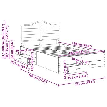 Bettrahmen Artisan-Eiche 120 x 190 cm Holzwerkstoff
