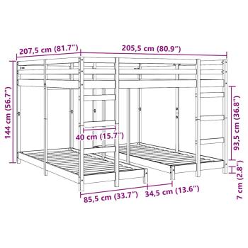 Etagenbett Weiß 200 x 200 cm Massives Kiefernholz