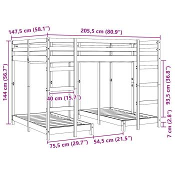 Etagenbett Braun 140 x 200 cm Massives Kiefernholz