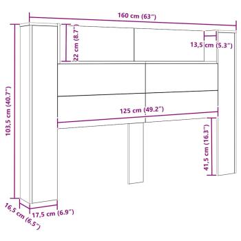 Kopfteil Schwarz Eichen-Optik 160 x 17 x 104,5 cm Holzwerkstoff