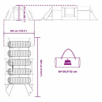 Tunnelzelt mit Dach Grau und Orange 778 x 356 x 210 cm