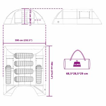 Tunnelzelt mit Dach Grau und Orange 700 x 590 x 215 cm