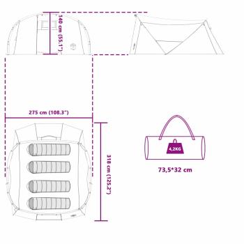 Tunnelzelt mit Dach Blau und Grau 318 x 275 x 140 cm