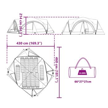 Familienzelt mit Dach Blau und Grau 460 x 430 x 214 cm