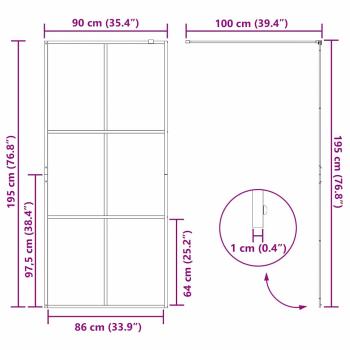 Walk-in Duschwand Schwarz 90 x 195 cm Gehärtetes Glas