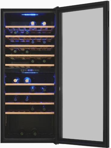 Exquisit WS2-114-GTE-160G Weinkühlschrank, 55,2 cm breit, 114 Standardweinflaschen, 2 Kühlzonen, LED Licht, Kindersicherung, schwarz