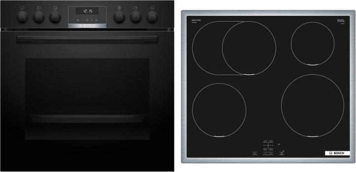ARDEBO.de Bosch HND615LS67 EEK: A+ Einbau-Herd-Set mit Induktionskochfeld (HEB517BB4 + NIF645CB5E), 60 cm breit, 71 L, 3D-Heißluft, Hydrolytisch, Backwagen, Kindersicherung, Rahmen aufliegend, schwarz