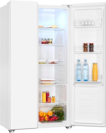 Exquisit SBS46-040E Stand Side-by-Side Kombination, 91 cm breit, 442 L, NoFrost, LED Beleuchtung, Temperaturregelung, Umluftventilator, Schnellkühlen und Schnellgefrieren, weiß