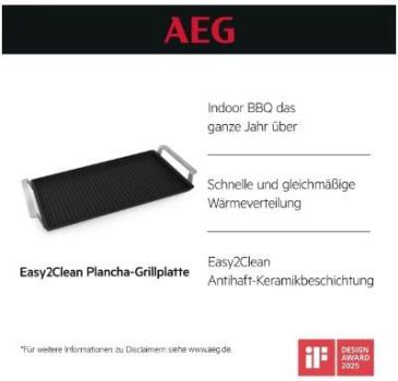 AEG A9HHPG11 Plancha Grill 2.0, Easy2Clean Plancha-Grillplatte, BxTxH: 46,6 x 25,3 x 4,6cm, für AEG Kochfelder mit Bridge-Funktion, schwarz (902986520)