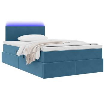 Bett mit Stauraum und LED mit Matratze Blau 120 x 190 cm Samt