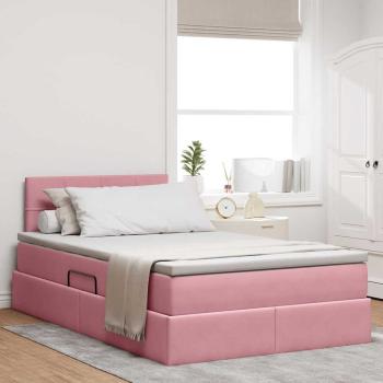 ARDEBO.de - Bett mit Stauraum und LED mit Matratze Rosa 120 x 190 cm Samt