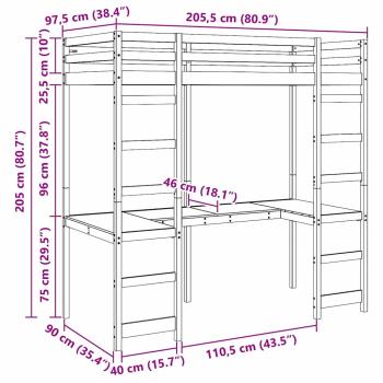 Hochbettrahmen Natur 90 x 200 cm Massives Kiefernholz