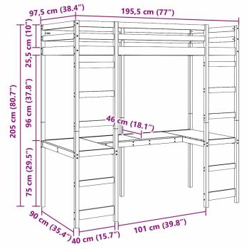 Hochbettrahmen Natur 90 x 190 cm Massives Kiefernholz