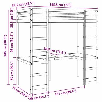 Hochbettrahmen Weiß 75 x 190 cm Massives Kiefernholz