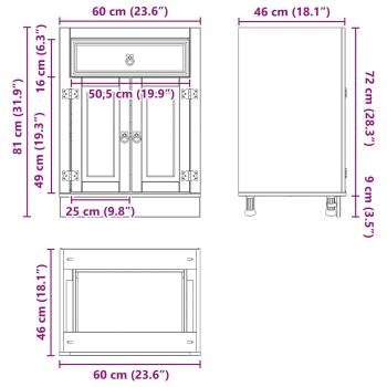 Schrank mit Regal Honig 60 x 46 x 81,5 cm Massives Kiefernholz