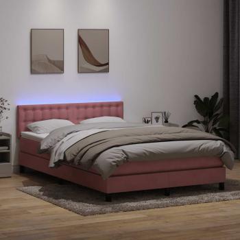 ARDEBO.de - Boxspringbett mit Matratze & LED Rosa 160x210 cm Samt