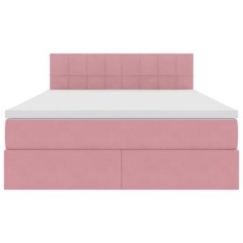Bett mit Stauraum und LED mit Matratze Rosa 140 x 190 cm Samt
