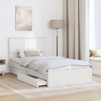 Aufbewahrungsbett mit Kopfteil Weiß 100 x 200 cm Holzwerkstoff