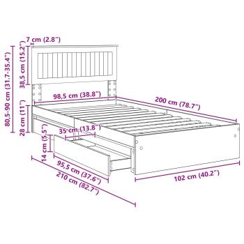 Aufbewahrungsbett mit Kopfteil Weiß 100 x 200 cm Holzwerkstoff