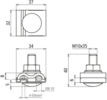 Dehn KP AQ4 50 DUL 8.10 VKL11 FRSM10 V2A Uni-Erdungsklemme mit Flachrundschraube und Sperrzahnmutter M10 (540263)