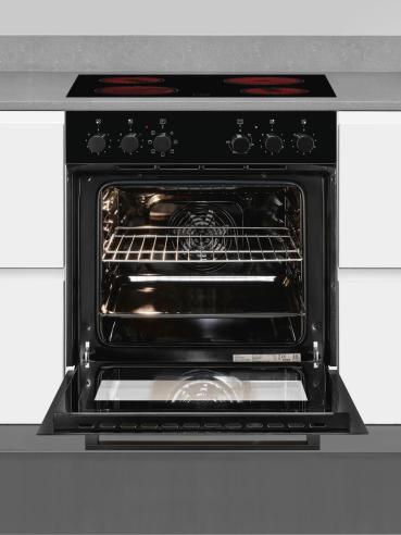 Exquisit HE256-U-020-Set EEK: A Herdset mit Glaskeramikkochfeld, 59,5 cm breit, 59 L, Auftauprogramm, schwarz