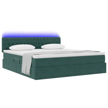 Bett mit Stauraum und LED Dunkelgrün 180 x 200 cm Samt