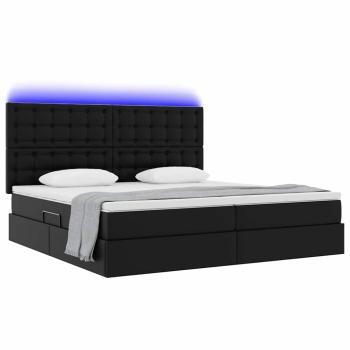 Bett mit Stauraum und LED Schwarz 200 x 200 cm Kunstleder