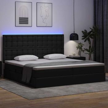 Bett mit Stauraum und LED Schwarz 200 x 200 cm Kunstleder
