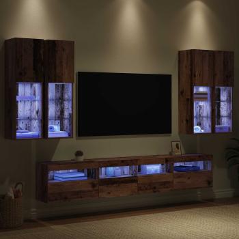 TV-Wandschrank-Set mit LED-Lichtern Wandmontiert 7 pcs Altholz