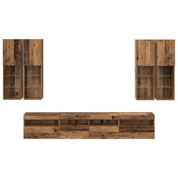 TV-Wandschrank-Set mit LED-Lichtern Wandmontiert 7 pcs Altholz
