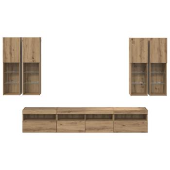 TV-Wandschrank-Set mit LED-Lichtern 7 pcs Artisan-Eiche