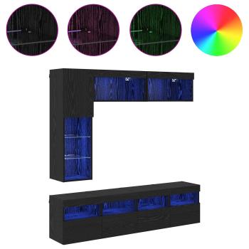 TV-Schränk 7 pcs Schwarz Eichen-Optik Holzwerkstoff