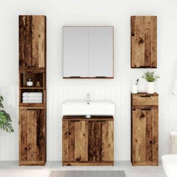 ARDEBO.de - Badezimmerschrank-Set mit Regal mit Tür Altholz Holzwerkstoff