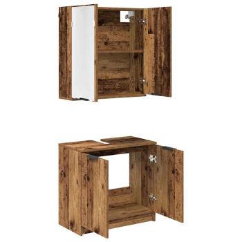 Badezimmerschrank-Set mit Regal mit Tür Altholz Holzwerkstoff