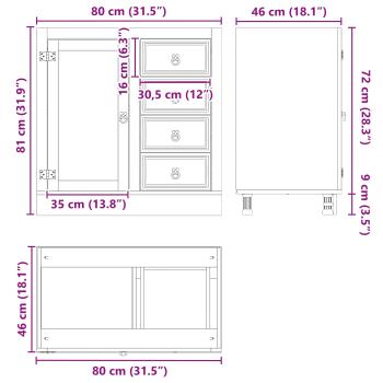 Schrank mit Regal Honig 80 x 46 x 81.5 cm Massives Kiefernholz