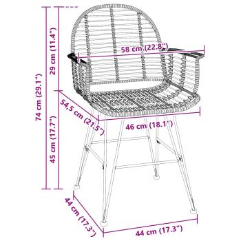 Esszimmerstuhl 2 pcs Schwarz 57 x 54,5 x 85 cm Rattan und Eisen