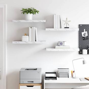 ARDEBO.de - Wandregale 4 pcs Weiß Marmor 60 x 23,5 x 4 cm Holzwerkstoff