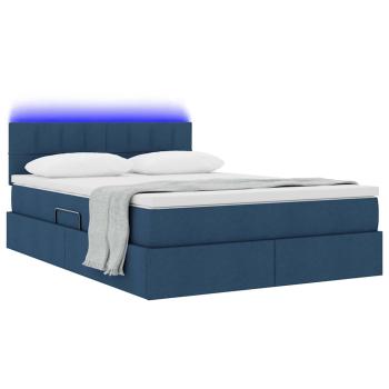 Bett mit Stauraum und LED Blau 140 x 190 cm Polyester
