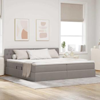 ARDEBO.de - Bett mit Stauraum und LED Taupe 200 x 200 cm Polyester