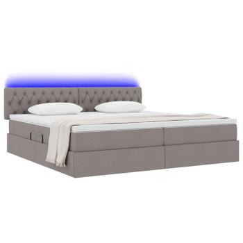 Bett mit Stauraum und LED Taupe 200 x 200 cm Polyester