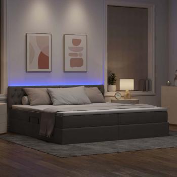 Bett mit Stauraum und LED Taupe 200 x 200 cm Polyester