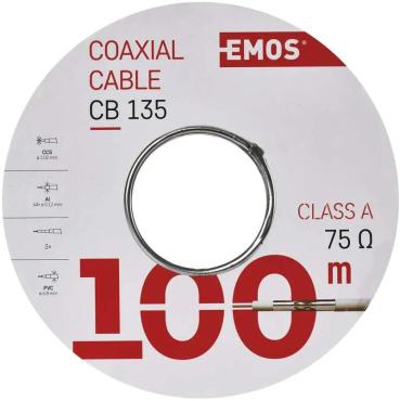 EMOS S5382 Koaxialkabel CB135, 3-fach geschirmt, Schirmabdeckung >28 %, Innenbereich, 100m Spule, weiß (2305135000)