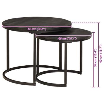 Nesting-Couchtische 2 pcs Schwarz Massivholz Mango und Stahl